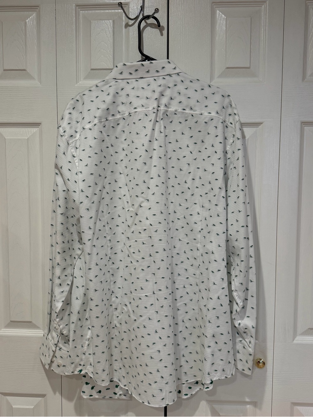 Murano White Long-Sleeve Dress Shirt with Green Micro dinosaur print - Picture 5 of 5